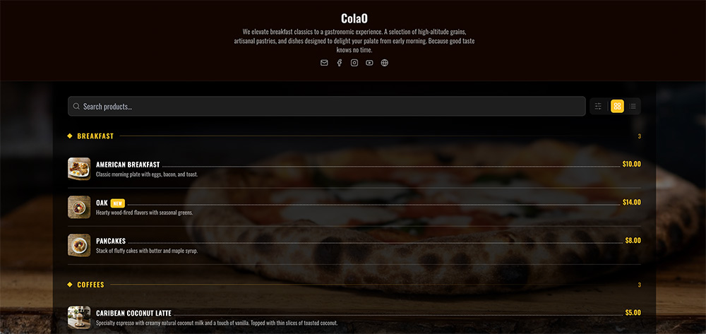 Forno Rustico theme, desktop menu view