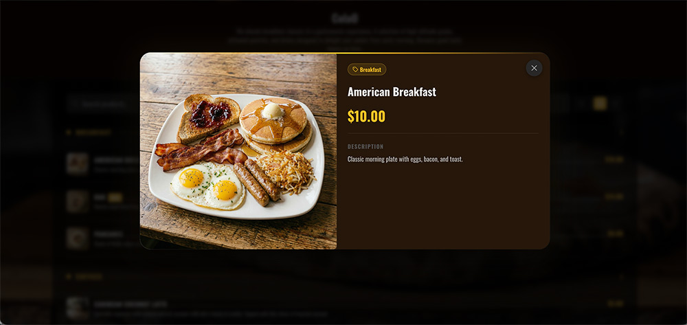 Forno Rustico theme, product detail modal